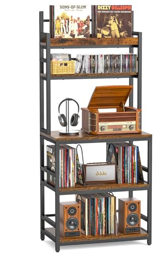 ikkle Record Player Stand with Vinyl Storage, Turntable Stand Holds Up to 500+Albums, 5 Layer Record Player Table with CD Racks for Living Room, Bedroom