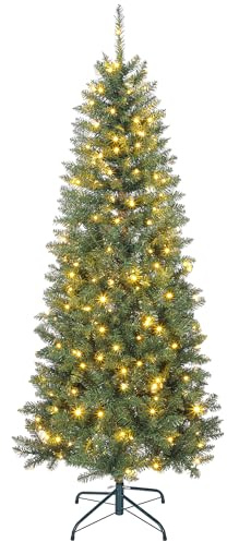 HOMCOM Sapin de Noël Artificiel 180 cm, Arbre de Noël Fin avec 250 lumières Blanches Chaudes et Multicolores, 9 Modes d'éclairage, 899 Pointes de Branche articulée, Support en métal Pliable, Vert