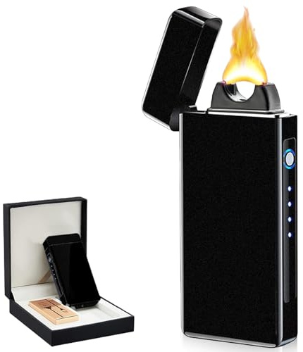 GAOUTO Accendino elettrico, ricaricabile, USB, con LED, antivento, fiamma elettrica, per candele/barbecue, nero