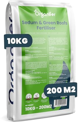 Fertilizante Para Sedum Y Cubiertas Vegetales - 10 Kg = 200 M2 - Fertilizante De Liberación Lenta Para Cubiertas Vegetales De Sedum - Crecimiento Vigoroso - Con Magnesio - Npk 9-2-7 - Organifer