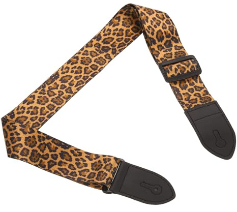 QUARKZMAN Correa Para Guitarra Con Extremos De Cuero 2 De An Negro | Correas Ajustables Vintage, Y Hebilla De Plástico, Para Guitarras Acústicas, Estampado Leopardo Marrón Claro