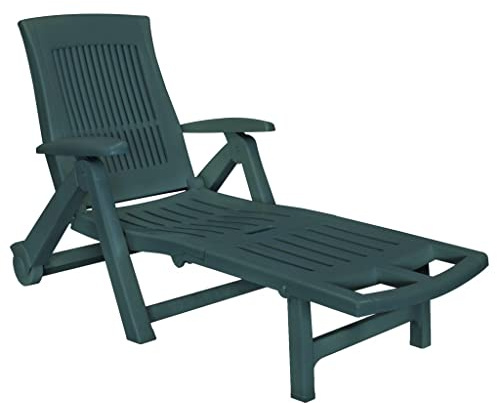 SooIarix Green Plastic Foldable Sun Lounger for Outdoor Patio, Adjustable Recliner Chair with Wheels, UV Resistant Chaise Lounge for Garden, Pool, Beach