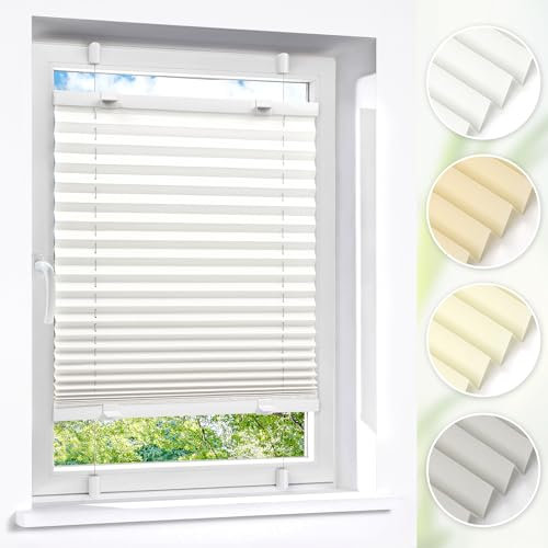 Victoria M. Easyfix Plissee Faltrollo ohne Bohren Plisseeanlage Klemmfix mit Klemmträger für Fenster und Türen, Größe: 50 x 100 cm, Farbe: Weiss
