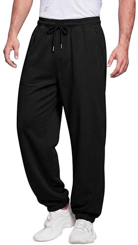 Love My Fashions® Mens Trousers Drawstring Elasticated Cuff Jogging Fleece Bottoms Zip Pockets Close Hem Casual Outwear Sweatpants Black X-Large
