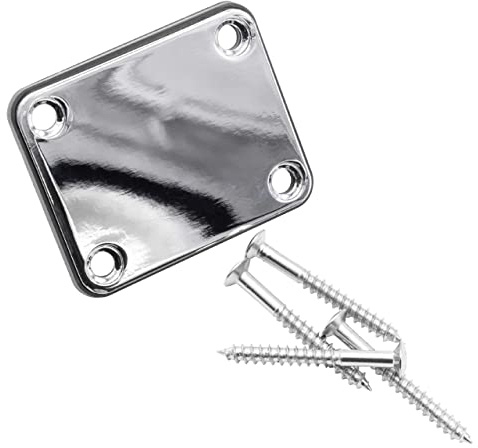 vhbw neckplate, piastra per manico di chitarre elettriche compatibile con Fender Stratocaster - in metallo cromato, argento