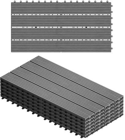 WOLTU WPC Dalle de sol Revêtement Carrelage 30x60cm pour jardin terrasse système plug-in pour fixation, Gris Clair 6 pièce / 1 m²
