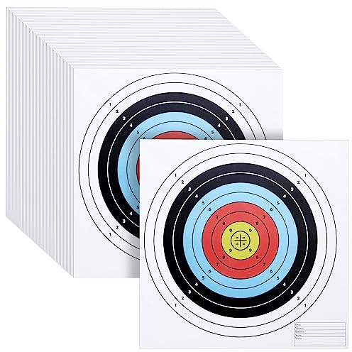 Okuna Outpost Paper Targets for Shooting - 17 x 17 in, 50-Pack - 10-Ring 5-Color Bullseye Targets for Shooting Range & Pistol Practice - Archery & Airsoft Accessories