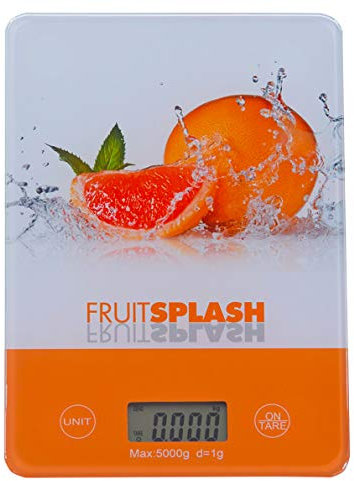 Balance de cuisine numérique électronique de la marque Pullach Hof - Avec fonction tare - Unités pour g, kg, lb, oz, design au choix jusqu'à 5 kg - Décoration murale en verre (orange sangle)