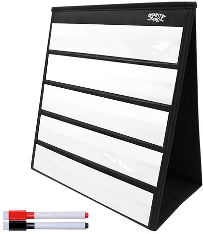 Schwarz Schreibtisch-Taschendiagramm mit 20 zusätzlichen trocken abwischbaren Lernkarten. Doppelseitig und selbststehend (33 X 30.5cm)