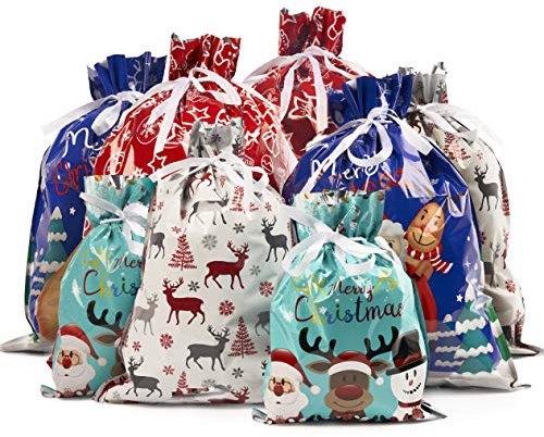 THE TWIDDLERS - 30 Geschenkbeutel mit Kordelzug, Geschenkpapier Weihnachten, Geschenkverpackung Weihnachten, S, M, L & XL - Geschenkverpackung für Xmas, Nikolaus Tüten - Sortierte Größen