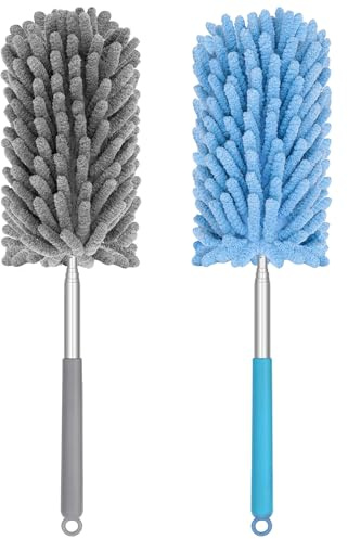 TIMIVO Mini Duster for Cleaning, 360° Bendable Hand Dusters with Extension Pole, Washable Small Duster for Car Interior, Office, Furniture