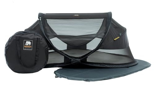 Deryan Baby Reisebett mit Matratze ab Geburt bis 2,5 Jahre - Pop Up Babybett Babyzelt in 2 Sekunden aufgestellt - inkl. Moskitonetz & Reisetasche - 120x75x50cm (Schwarz)