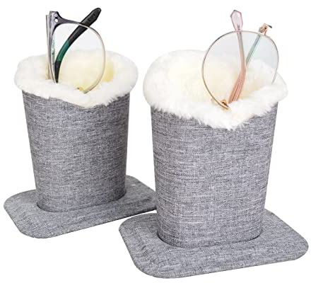 Baitaihem Pack of 2 Plush Lined Eyeglasses Holder Stand Protective Glasses Case For Desks Or Nightstands, Canvas (gray)