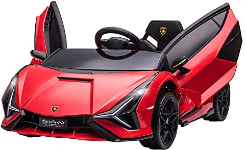 HOMCOM Voiture électrique Enfants de Sport Véhicule électrique Lamborghini Sian 12 V - V. Max. 5 Km/h avec Télécommande 2,4G Effets sonores + Lumineux Rouge