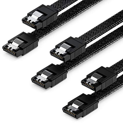 deleyCON 3x 60cm SATA 3 Kabel Nylon Set 6 Gbit/s Datenkabel SATA III Anschlusskabel Serial ATA Verbindungskabel für Mainboard & Festplatte HDD SSD 2 S-ATA L-Stecker Gerade Schwarz