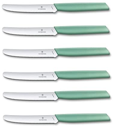 Victorinox 6 Stück Tafelmesser - Tomatenmesser Swiss Modern mit Wellenschliff rostfrei - Swiss Made - mint-green/Grün