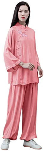 Vier-Jahreszeiten-Tai-Chi-Uniform-Set, Kampfsport-Anzug für Damen, Kung-Fu-Uniform, Tai-Chi-Anzug, Baumwolle, Kampfsport-Anzug, Zen-Meditation, Zen-Meditation, Yoga-Anzug (Farbe: Rosa, Größe: UK