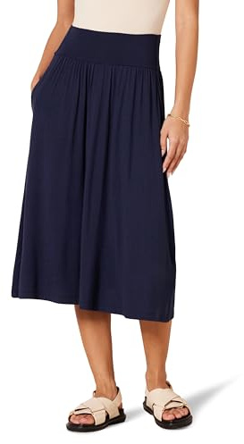 Amazon Essentials Women's Jersey Pull On Midi Length Skirt, Navy, Medium
