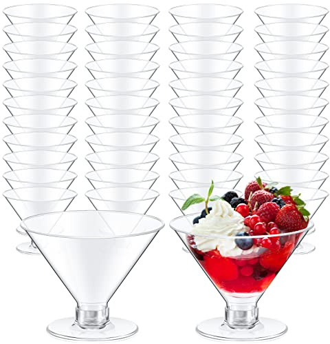 Yinkin 50 Pcs 5 oz Plastic Martini Glasses Disposable Clear Cocktail Dessert Parfait Glasses Unbreakable Mini Martini Cups for Wedding Party Bowl Wine Ice Cream (Stemless)