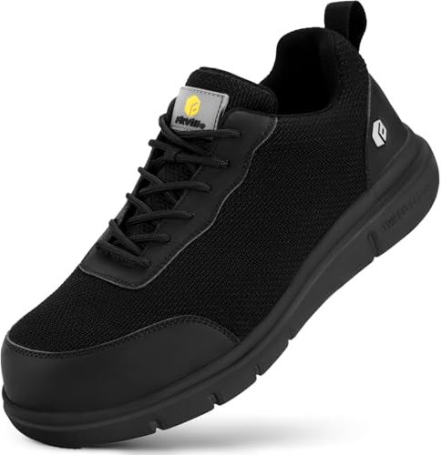 FitVille Sicherheitsschuhe Herren Extra Weite Leicht Atmungsaktive Arbeitsschuhe Stahlkappenschuhe Safety Shoes Anti-Punktion rutschfeste Schutzschuhe Sneaker, Schwarz, 40 EU X-Weit