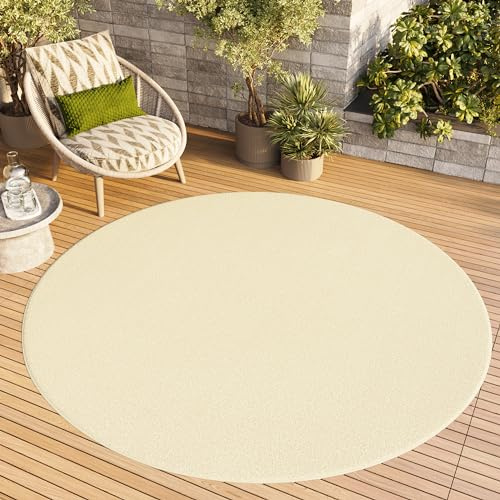 TAPISO Mono Rund Teppich Kurzflor Indoor Outdoor UV-beständig Creme Einfarbig Wohnzimmer Schlafzimmer Kinderzimmer Modern Design ÖKO-TEX 240 x 240 cm