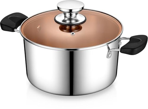 Homikit 22cm Kochtopf, 3-Lagen Edelstahl 4,7L Suppentopf Kochtöpfe Induktion mit Glasdeckel, Nudeltopf Fleischtopf mit Hitzebeständiger Griff für alle Herdearten Geeignet, Spülmaschinenfest