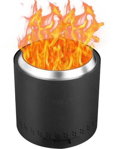 VEVOR Smokeless Fire Pit Stove Bonfire, H: 15.4 in x Dia: 15.7 in,Wood Burning Fireplaces with Removable Ash Pan, SUS430 Stainless Steel Inner Portable Outdoor Firepit,for Outdoor Patio Camping