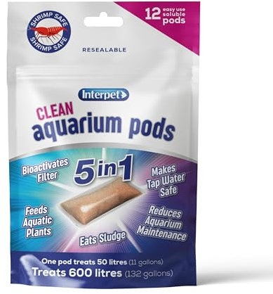 Interpet Clean Aquarium Pods, Makes Tapwater Safe for Fresh Water Fish Tanks, Bioactivates Filters, Eats Sludge, Feeds Plants, Reduces Aquarium Maintenance, 12 Pack