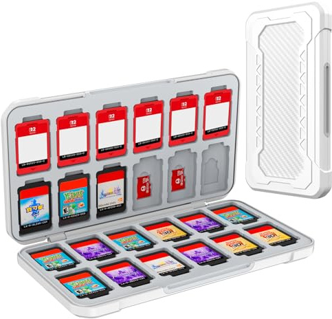 HEIYING Switch Game Case for Nintendo Switch 2 2025/Lite/OLED, White Game Memory Holder with 24 Games Card Slots and 24 Micro SD Cards Slots