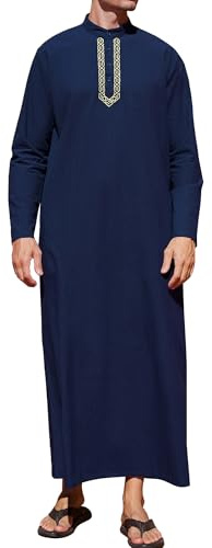 YAOHUOLE Islam Kleidung Herren Dishdasha für Männer Nachthemd Caftan Thobe Herren Navy 2XL