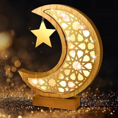 Vmxlso Kabellose Tischlampe Mond, Holz LED Akku Tischlampe, Batteriebetrieben Tischleuchte LED, Kleine Nachtlicht led, Moon Nachtlichter Deko für Esszimmer, Schlafzimmer, Wohnzimmer, Warmweiß