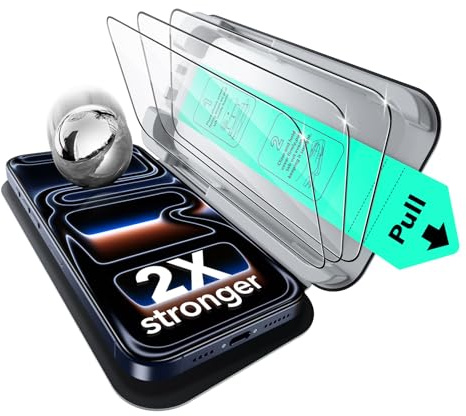 ESR Pack 3 Protectores Pantalla para iPhone 17 Pro, Grado Militar, No Astilla, Dureza 9H, Cristal Templado, Cobertura total, Bandeja UltraFit