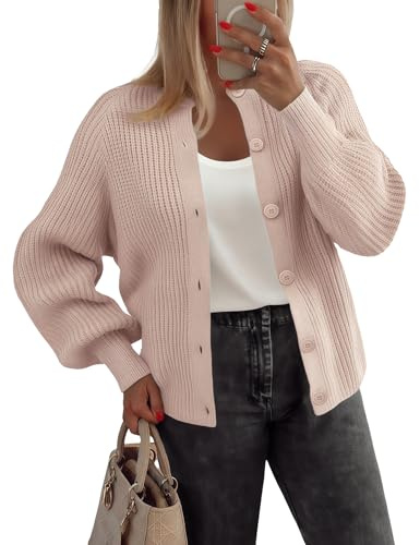 Zeagoo Cardigan Donna Corto Maglia Girocollo con Bottoni Aperto Elegante Casual Maglione in Maglia per Donna Champagne S