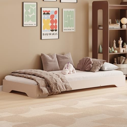smartwood Cama Infantil 80x160 cm con Somier, Madera, Cachemira, TILA 7 | Cama Montessori baja, altura acceso 18 cm, carga 230 kg, contrachapado de pino FSC, bordes redondeados, montaje fácil