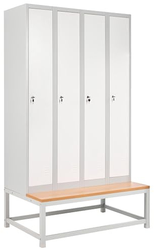 Beliani Casier en Métal avec Banc Armoire Vestiaire Gymnase Salle de Sport École 4 Portes Blanc et Gris Athlete