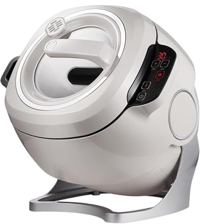 Elektrisk matlagningswok, 6 L automatisk matlagningsmaskin för omrörning stekning och stuvning, start med ett klick, 3 hastigheter justerbar, 360° automatisk rotation