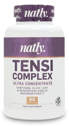 Natly Tensi Complex | 60 Cápsulas Veganas | Control Tensión Arterial con Espino blanco Olivo Ajo y Potasio | Apoya Salud Cardiovascular, Funcion Antioxidante
