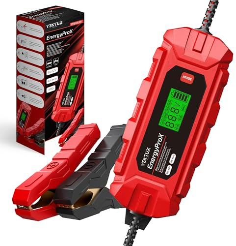 Caricabatterie Auto Moto 6V 12V – Mantenitore di Carica Automatico Intelligente 4A | Display LCD | IP65 | Per Batterie AGM GEL Piombo - Acido | Ricarica Sicura per Auto - Moto - Scooter - Quad