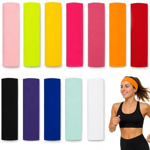 12pcs Bandeau de Sport Coloré, Bandeau Transpiration Anti Glisse pour Cheveux Femme Fille, Accessoire Mode Polyvalent pour Jogging Yoga Vélo Fitness Randonnée Running Course Maison