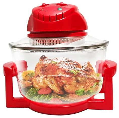 Horno Halógeno De Mostrador Multiusos De 12l, Freidora De Aire De Vidrio Con Anillo De Extensión, Temperatura Y Temporizador Ajustables, Conserva Nutrientes Y Sabores Para Cocinar, Hornear Y Freí red