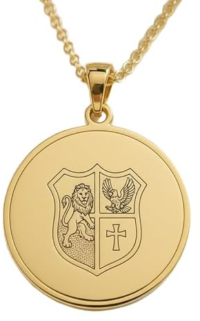 LKBEADS Collier pendentif orné d'un emblème royal gravé, en argent sterling 925 plaqué or, avec chaîne câble de 45,7 cm (18 pouces). Bijou fait main pour homme et femme | LKD_EGP_00797