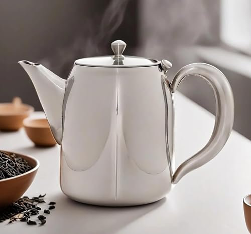 Sabichi Concierge Stainless Steel Teapot - 1300ml - Classic Elegant Design for The Modern Tea Lover - Dishwasher Safe - Mirror Polished - Silver Tableware
