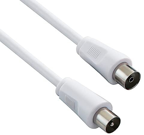 PremiumCord TV Coaxial Antenna Cable 3 m 75 Ohm IEC Male to Female Shielded for DVB-C, DVB-T/T2, 4K UHD 2160p, FULL HD 1080p 3D, Colour White
