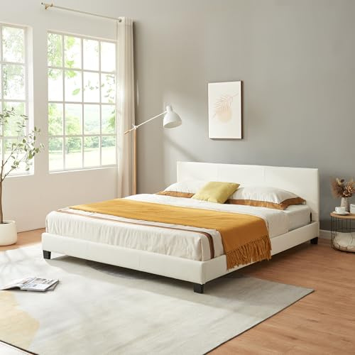 Corium Struttura Letto Imbottito a Testiera Alta Letto Matrimoniale King Size 2 Piazze 180x200 cm Rivestimento in Similpelle - Bianco