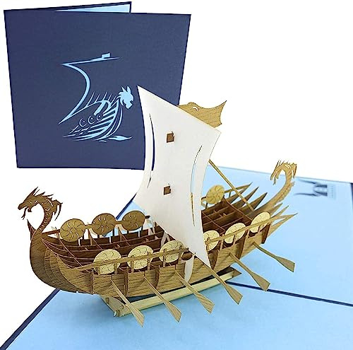 PopLife Norse Viking Ship 3D pop up-kort för alla tillfällen – grattis på årsdagen, pop up, fars dagskort, pop up-födelsedagskort för män, pensionskort – för pappa, för make, för son, för morfar