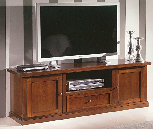 Porta TV in legno massello, noce, arte povera - cm 160X56