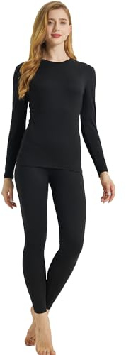 LANBAOSI Ensemble de sous-vêtement Thermique Femme à Manches Longues Couche de Base Haut et Pantalon Chaud Leggings pour Automne/Hiver（Noir） S
