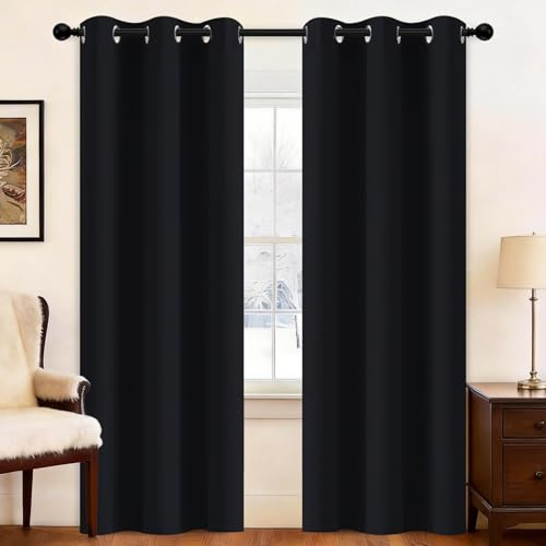 Yakamok Blackout Curtains 38x84 inch Black Thermal Drapes-Bedroom