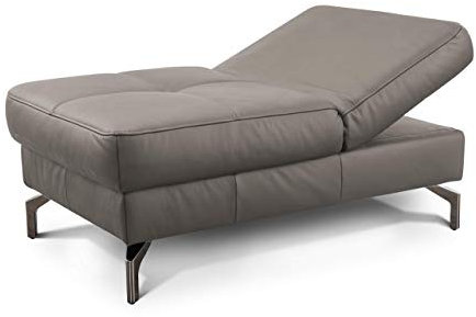 CAVADORE Lederhocker Benda mit Sesselfunktion / Praktischer 2-in-1 Funktionshocker mit Federkern / Polsterhocker mit hochklappbarer Rückenlehne / 114 x 45 x 71 / Echtleder: graubraun