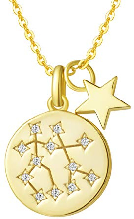 Zwillinge Sternzeichen Kette aus Solide 925 Sterling Silber mit Gold Vergoldet Anhänger Halskette Einfach Minimalistisch Geschenk Schmuck für Damen Mädchen - Verstellbar Kettenlänge: 40 + 5 cm